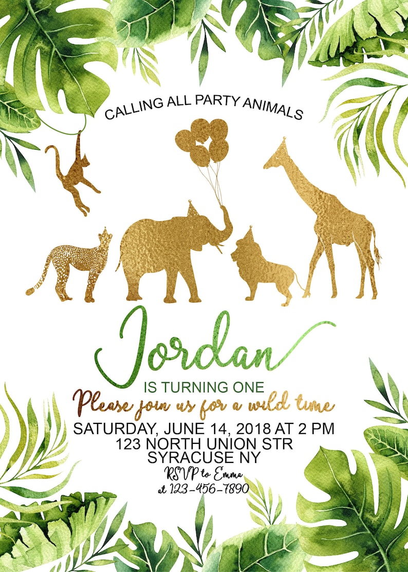 Jungle Birthday Invitation Gold Safari Birthday Invitation Etsy