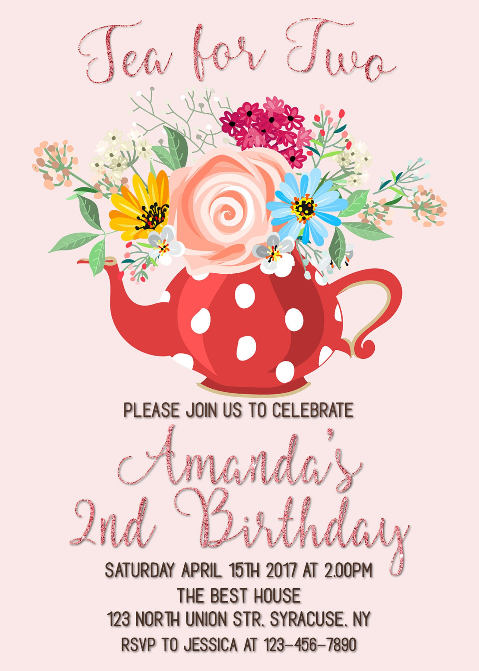 Tea for two birthday invitations Tea party invitations 2nd Etsy