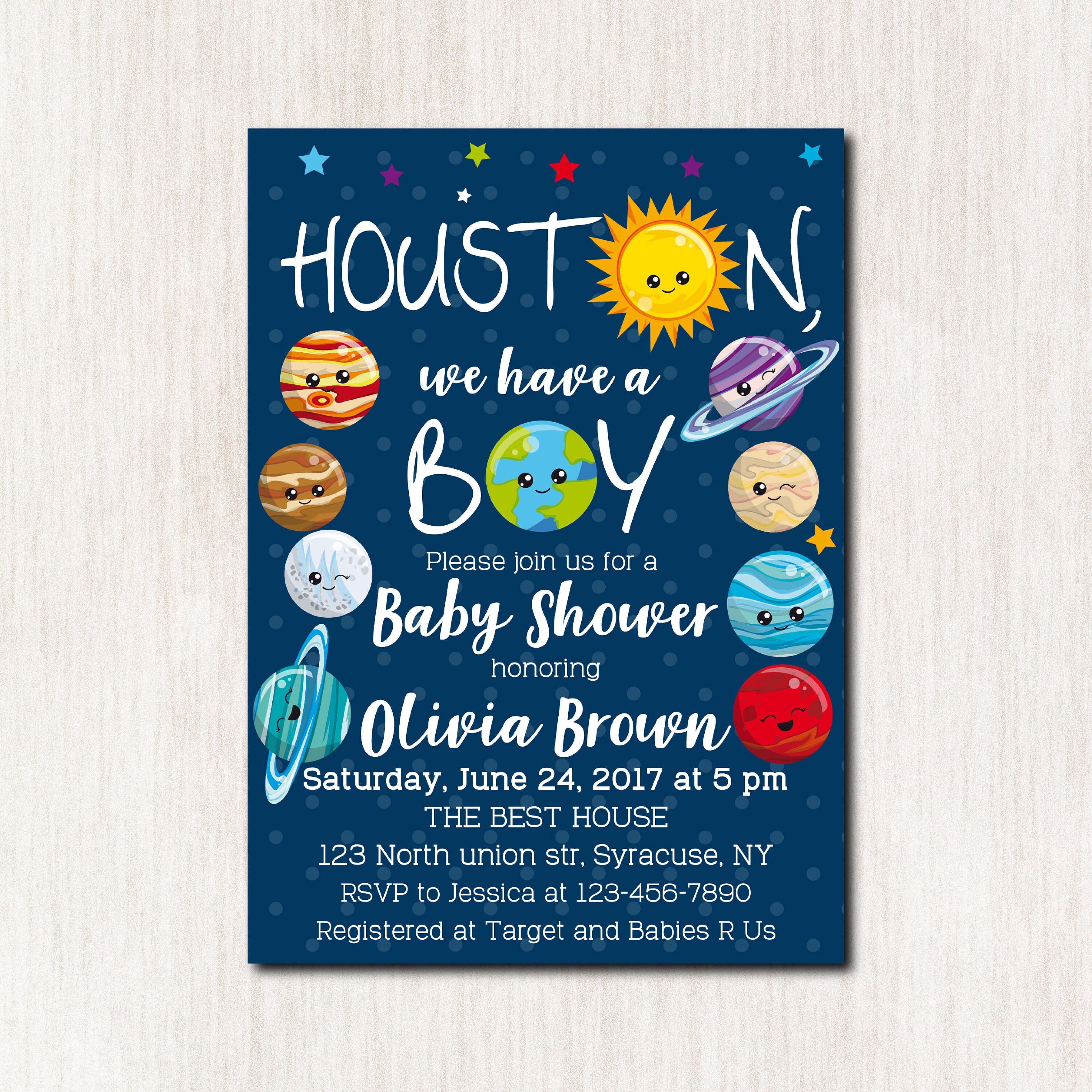 Space theme baby shower invitations Solar system Baby Etsy