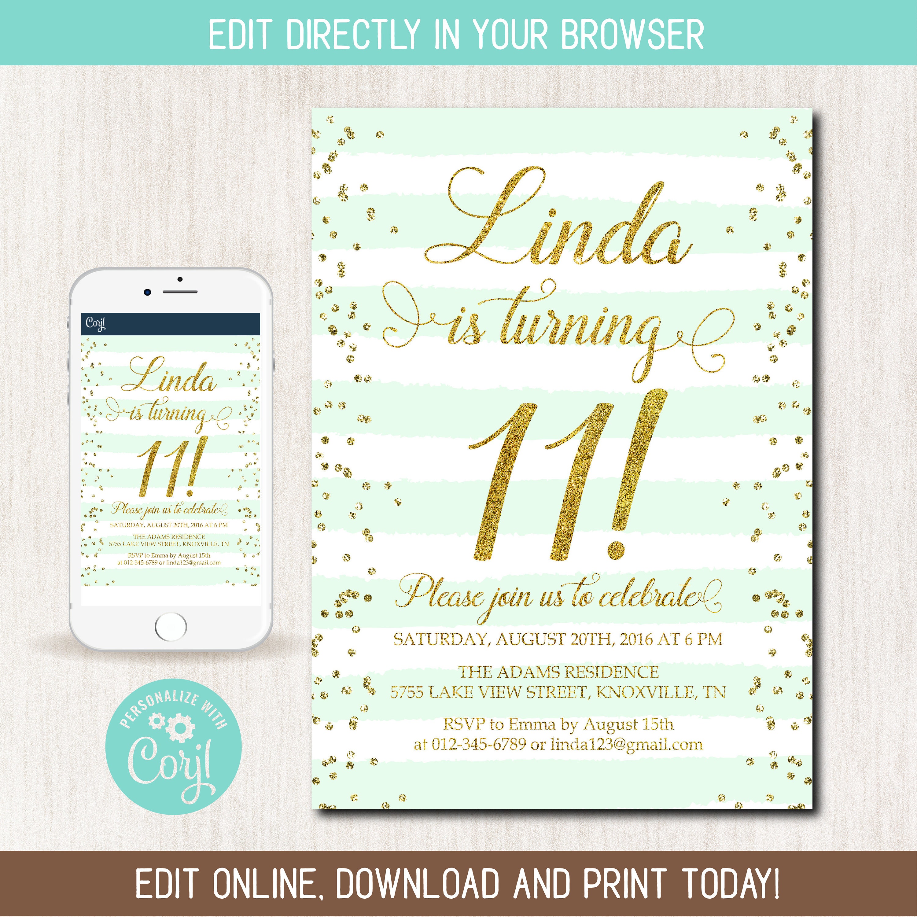 Editable 11th Birthday Invitation All Text Is Editable Etsy