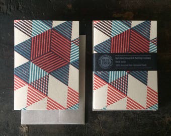 6 Pyramids Letterpress Notecards - Tomato & Blue