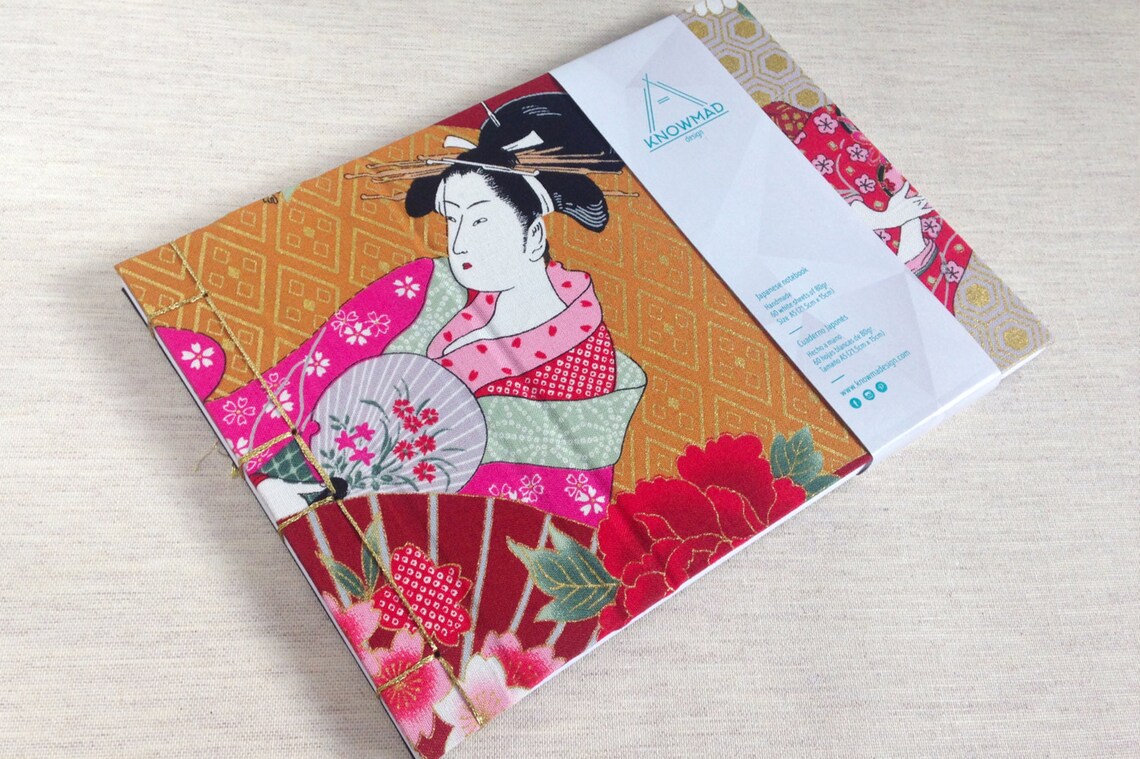 Japanese Notebook Handmade Journal Size A5 Fabric Geishas Fans Etsy