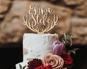 Cake Topper zur Hochzeit, HirschGeweih Torten topper, Namen Torten topper, Geweih Topper, Hochzeit Torten topper, Holz Torten topper, nach Maß