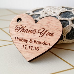 Wedding favor tags, rustic wedding Thank you tags, wooden favor tags, exotic wood heart tags, personalized favor tags, custom tags, 25 pc