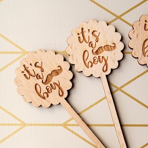 Baby shower cupcake toppers cupcake toppers rustic wooden cupcake picks it's a boy cupcake toppers baby party cupcake decor 10 pc image 6