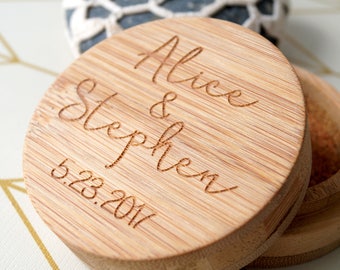 Wedding ring bearer box -  personalized bamboo ring holder - rustic wooden ring box - custom engraved ring box - wedding gift for couple