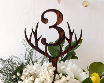Antlers table numbers, wedding table numbers, rustic wood table number, wooden table number, antlers table number - your wood choice