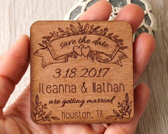 Wedding save the date magnets - wooden save the dates - laser engraved real wood magnets - set of 25 pc