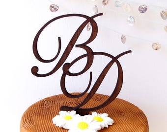 Wedding cake topper, rustic wooden cake topper, personalized cake topper, initials cake topper, custom made cake decoration, letters topper