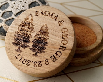 Caja para anillos de boda, caja personalizada para anillos, caja de madera para anillos, caja rústica para anillos de boda, soporte para anillos de boda grabado a medida, caja de madera de roble