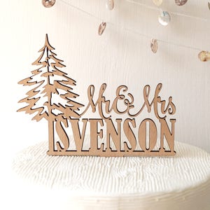 Mr and Mrs cake topper, personalized wedding cake topper, custom cake topper, wooden cake topper, rustic cake topper, fir tree cake topper