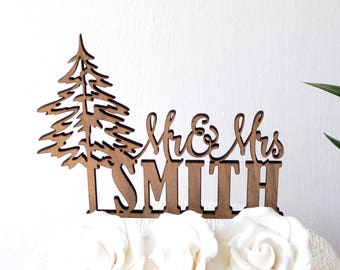 Mr and Mrs cake topper, personalized wedding cake topper, custom cake topper, wooden cake topper, rustic cake topper, fir tree cake topper