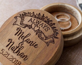 Rustic wooden ring box, personalized ring bearer box, wedding rings box, custom engraved ring holder, wedding rings box, oak wood box