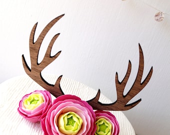 Antlers cake topper, wedding cake topper,  deer antlers topper, rustic wooden cake topper, woodland wedding decoration, your choice of wood