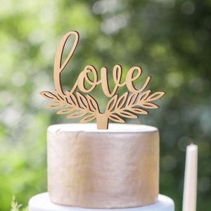 Cake topper, Love cake topper, wedding cake topper, wooden cake topper, rustic cake topper, made in gold, silver or your choice of wood image 1