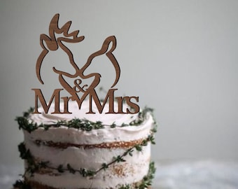 Wedding cake topper, deer cake topper, deer couple topper, Mr and Mrs cake topper, topper for wedding, antlers cake topper