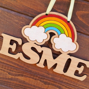 Nursery Decor, Nursery Name Sign, Rainbow Baby Name Sign, Personalized Wall or Door Hanging, Baby Shower Gift, Crib Sign,  Wooden sign