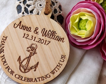 Wedding favors, wedding ornaments, wooden wedding favors, beach wedding favors, nautical design, anchor ornaments, thank you gifts, 25 pc