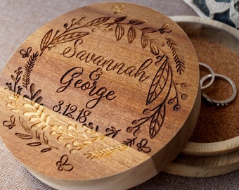 Caja rústica de madera para anillos, caja personalizada para anillos, caja para anillos de boda, soporte para anillos grabado a medida, caja para anillos de boda, caja de madera de roble