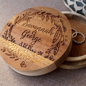 Rustic wooden ring box, personalized ring bearer box, wedding rings box, custom engraved ring holder, wedding rings box, oak wood box