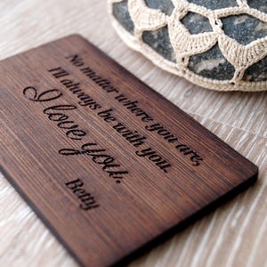 Wooden wallet insert card, wallet card, wood wallet insert, 5th wedding anniversary gift idea, wooden anniversary gift, custom engraved