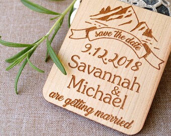 Save the date magnets, wedding save the dates, wooden save the date magnets, rustic save the dates, Mountain design save the dates, 25 pc