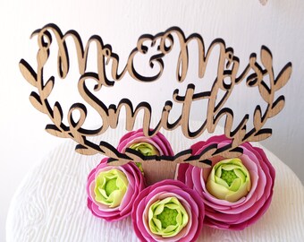 Decorazione per torta nuziale, decorazione personalizzata per torta "Mr and Mrs", decorazione rustica per torta nuziale, decorazione in legno per torta, decorazione personalizzata per torta nuziale