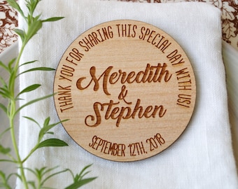 Wedding favors, wooden magnets, personalized wedding favors, engraved wedding magnets, wooden wedding favors, Thank you magnets, set of 25