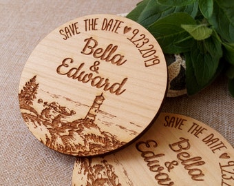 Save the date, save the date magnet, save the date wedding invitation, wooden magnets, wedding save the date magnet, beech nautical wedding