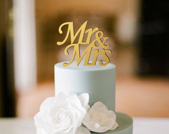 Rustic Mr & Mrs Wood Wedding Cake Topper
