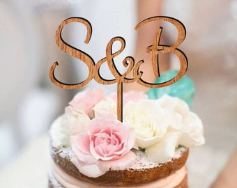 Topper per torta nuziale, cake topper iniziali, cake topper lettere, cake topper personalizzato, 6 legni tra cui scegliere, cake topper oro o argento