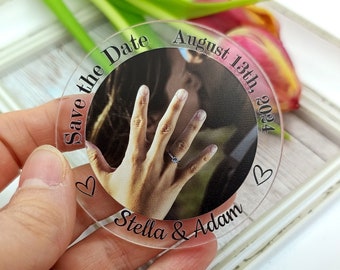 Wedding save the dates personalized with your own photograph, clear acrylic save the date magnets