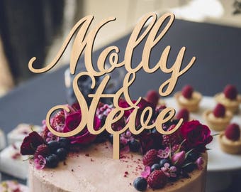 Rustic Wooden Wedding Cake Topper, Custom Names