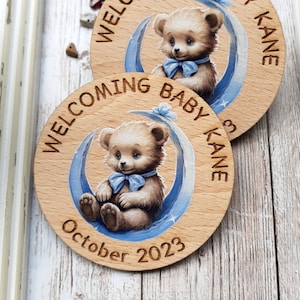 Baby shower magnet, Teddy Bear and Moon magnet, Welcome baby party favors, Wooden baby shower favors, Baby boy magnets, Baby sprinkle favors