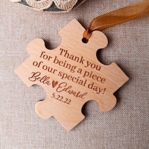 Puzzle piece wedding favors Wooden puzzle piece ornament or magnet Rustic wooden wedding favors Puzzle piece gift for wedding guests image 1