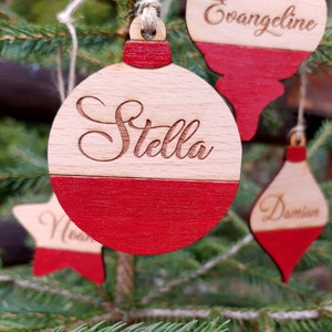 Personalized Christmas ornament, vintage design Christmas ball ornament, custom wooden ornament, engraved with name, stocking tag