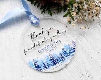 Wedding favors - winter wedding favor ornaments - elegant clear acrylic printed ornaments - wedding ornaments - gifts for guests