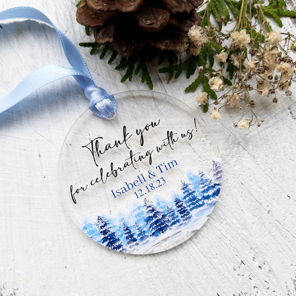 Wedding favors - winter wedding favor ornaments - elegant clear acrylic printed ornaments - wedding ornaments - gifts for guests
