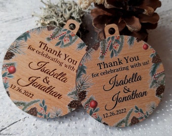 Wedding favors, wedding favor ornaments, winter wedding favors, thank you gifts for wedding guest, wooden Christmas ball ornaments, custom