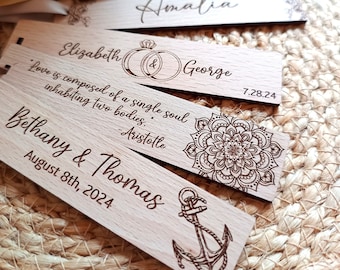 Marcapáginas de boda - Marcapáginas de madera - Marcapáginas personalizados - Regalos para invitados - Recuerdos de fiesta para bodas, cumpleaños - Regalo de agradecimiento