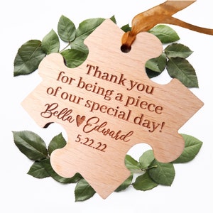Wedding favors - wooden puzzle piece ornament or magnet - wedding favor ornaments - personalized wedding favors - gifts for wedding guests