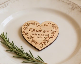Personalized wedding favor heart magnets, rustic thank you favors, party favors, gifts for guests