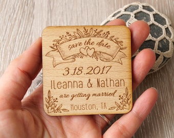 Save the date magnets, wedding save the dates, save the date wooden magnets, engraved wedding magnets, rustic save the dates, set of 25