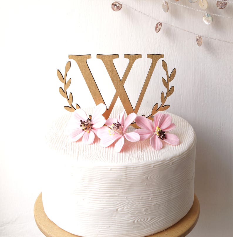 Monogram topper, cake topper, wedding cake topper, rustic cake topper, wooden monogram topper, initial letter topper, wood cake decoration image 1