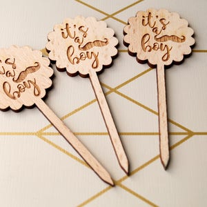 Baby shower cupcake toppers cupcake toppers rustic wooden cupcake picks it's a boy cupcake toppers baby party cupcake decor 10 pc image 9