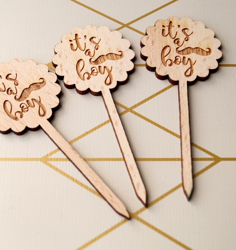 Baby shower cupcake toppers cupcake toppers rustic wooden cupcake picks it's a boy cupcake toppers baby party cupcake decor 10 pc image 9