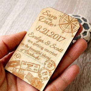 Save the date magnets, wooden save the date magnets, travel themed save the dates, destinaltion wedding save the dates, set of 25 pc