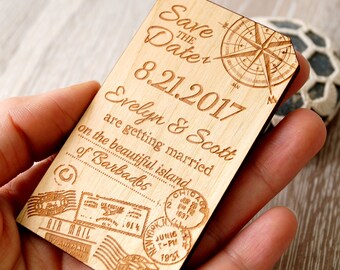Imanes para guardar la fecha, imanes de madera para guardar la fecha, tarjetas de invitación con temática de viajes, tarjetas de invitación para bodas de destino, juego de 25 piezas