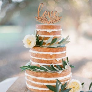 Cake topper, Love cake topper, wedding cake topper, wooden cake topper, rustic cake topper, made in gold, silver or your choice of wood image 2
