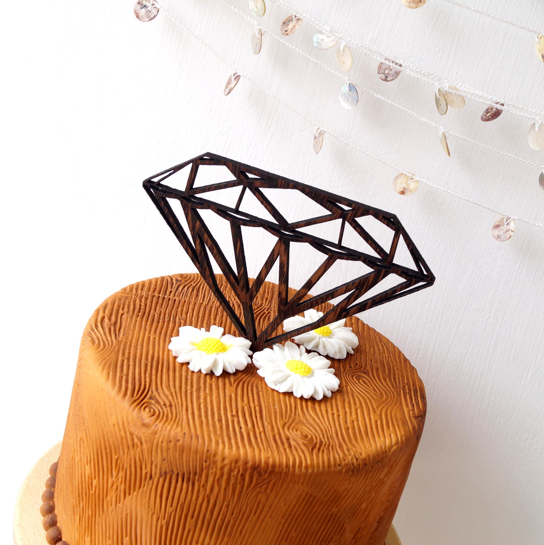 Diamond shaped cake topper, wedding cake topper, rustic wooden cake topper, bridal shower cake topper, hen barchelorette party cake topper